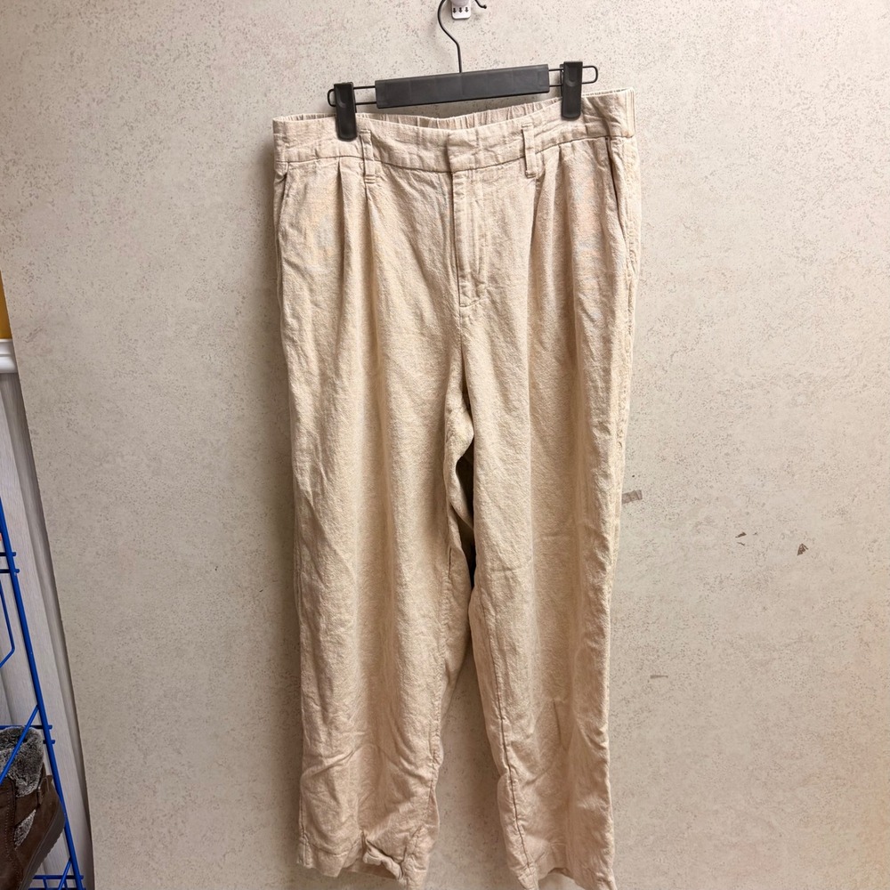 A New Day 10 Women's Beige Linen Blend Pleated‎ Front Career Casual Trouser